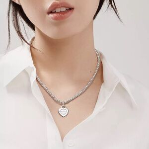 Return to Tiffany Heart Tag Bead Necklace in Silver, 16”